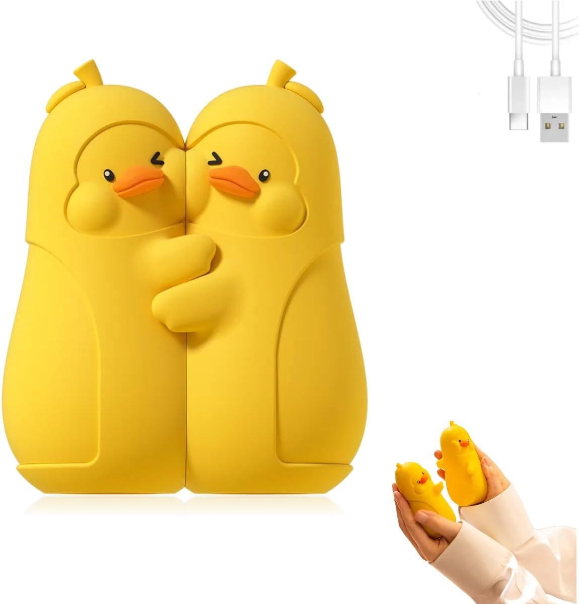 Rechargeable Hand Warmers 2 Pack,Magnetic Detachable Duck Design,1-Second Fast Heating,3 Temperature Levels,Portable Pocket Warmer for Outdoor,Camping, Office,Gifts for Women & Men