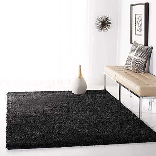Image of Solid Shaggy Carpets and Rugs for Bedroom Drawing Room 9x12 Feet Black Color