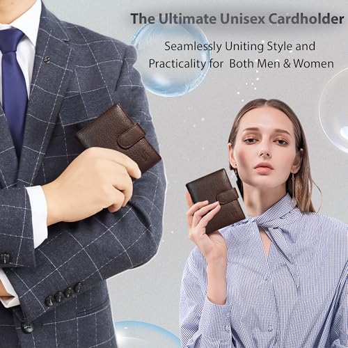 Soft Genuine Leather Compact Credit Debit Card Holder Case with Removable Plastic Sleeves 2104