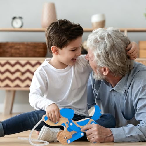Image of Montessori Toys 1 2 3 4 Years Old Boys Girls Wooden Walking Pull Dog Toy for Baby Toddler, Pull Along Walking Toys, Walk Along Puppy Pull, Wooden Pull & Push Toy (Blue)