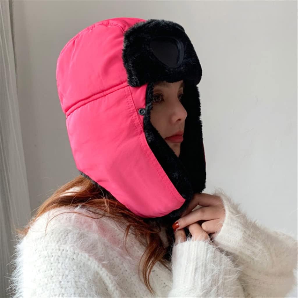 Winter Russian Hat with Ear Flap Warm Men Wind-proof Glasses Trapper Cap Earflap(Black)