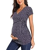 Glampunch Women's Maternity Shirts Short & Long Sleeve Tie Front Wrap Maternity Tops