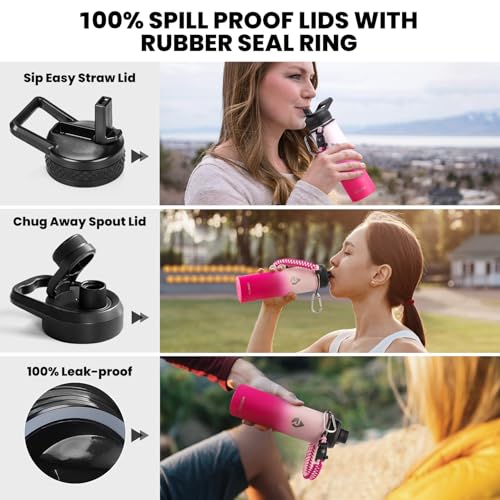 Image of RAYMYLO Insulated Water Bottle 20 oz, Triple Wall Vacuum Stainless Steel (Cold for 24Hrs, Hot for 12Hrs), Leak Proof & Non-BPA, Modern Water Bottle Jug for School with Straw Spout Lids