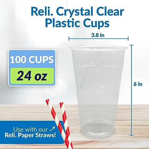 image for Reli. Plastic Cups, 24 oz (100 Pack Bulk) | Clear Plastic Cups | 24 oz