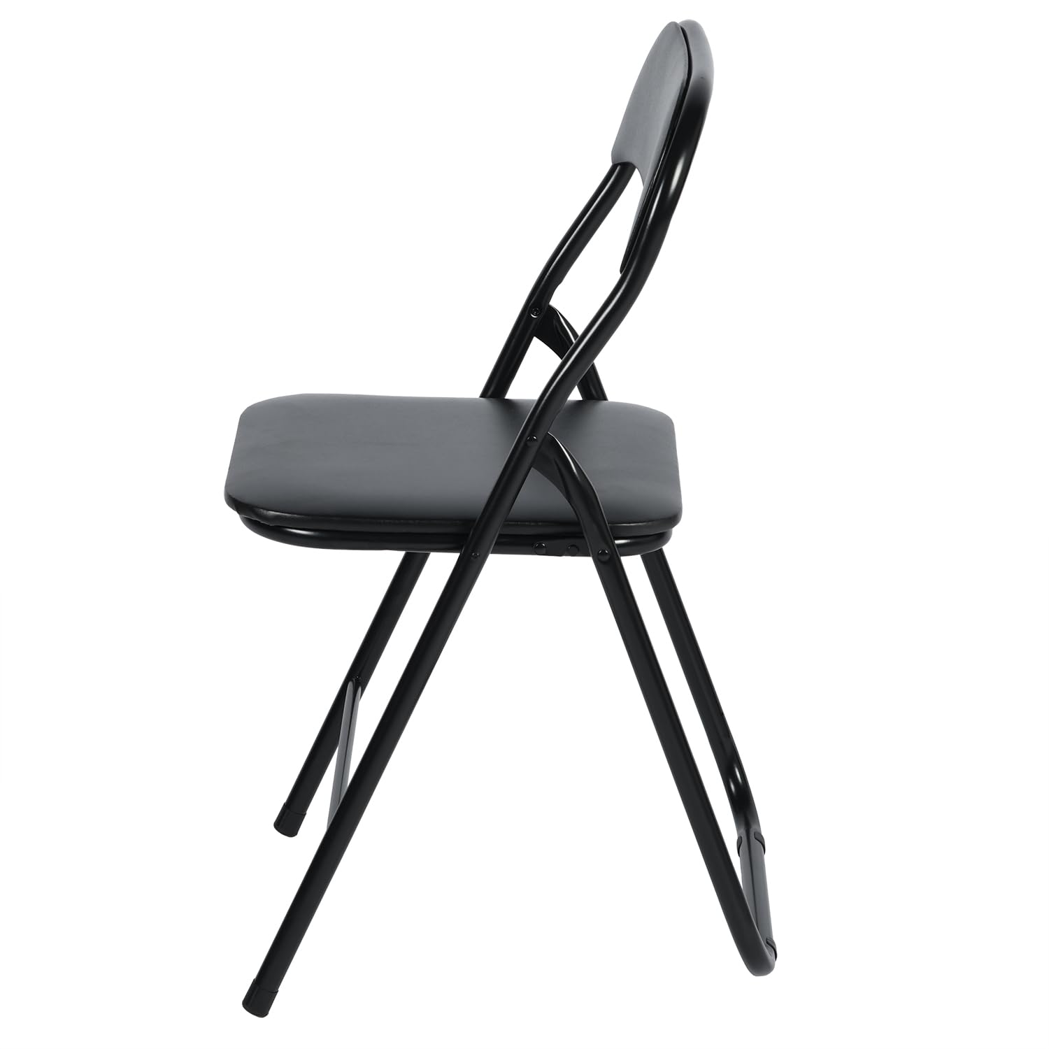 EGGREE Ensemble de 4 Chaises Pliantes Noires - Cadre Métallique, Siège Rembourré en PVC - Capacité de Charge 110 kg - Chaise Ergonomique Pliable pour Camping, Balcon, Fêtes, Bureau, Restaurant