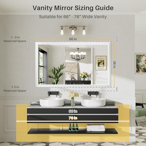 Image of 60x36 Inch White Bathroom Mirror for Wall, Thick Metal Framed Rectangle Mirrors for Over Sink, Bedroom, Living Room, Entryway, Anti-Rust, HD Tempered Glass