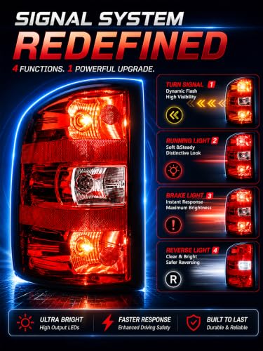 Image of Tail Lights Assembly Left Driver Fit 07-13 Chevy Silverado 1500 2007 2008 2009 2010 2011 2012 2013 2014 Chevrolet 2500 3500 HD 2500HD 3500HD Rear Brake Back Taillight Lens 25958482 25877454