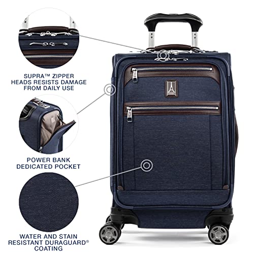 Image of Travelpro Platinum Elite Softside Expandable Carry on Luggage, 8 Wheel Spinner Suitcase, USB Port, Laptop and Tablet Sleeves, Men and Women, True Navy Blue, Carry On 20-Inch