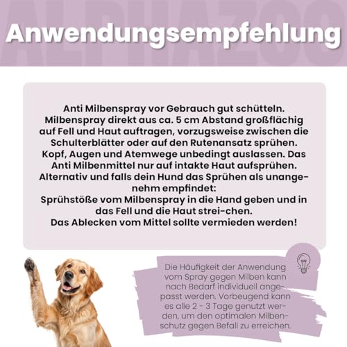 alphazoo MilbHunter Anti Milben-Spray für Hunde 100ml– Natürliches Milbenspray gegen Milbenbefall & Juckreiz • Pflegendes Haustierspray für Fell & Umgebung