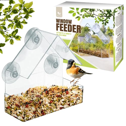 Window Bird Feeders for Small Birds only - Strong Suction Cups Acrylic Clear Bird Feeders ideal Gardening Gifts for Mothers day