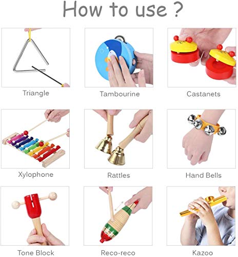 iBaseToy Toddler Instruments, Toddler Musical Instrument Set Kids Instruments for Kids Preschool Education, 16 Types 23pcs Musical Toys Set for Boys and Girls with Storage Bag