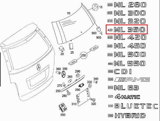 Pour Emblème de couvercle de coffre arrière MB M W164 A1648171215 d'origine