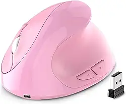 Mouse Vertical Ergonômico Sem Fio Recarregável AG – Reduz Tensão no Pulso, RGB, Clique Silencioso, DPI Ajustável, USB 2.4G Eco – Compatível com Windows, Mac, Notebook Cor (Rosa)