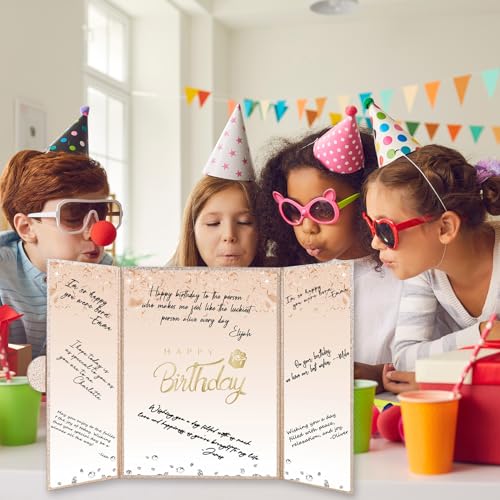 Image of Crenics Champagne Gold Birthday Decorations for Women, Creative Birthday Guest Sign in Book Alternative, Happy Birthday Signature Book 18 inch x 12 inch, Awesome Birthday Gifts for Girls