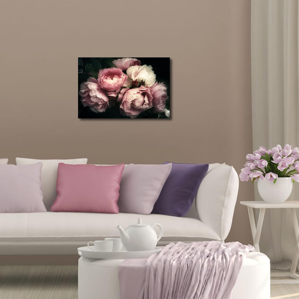 Pink Rose Flowers Wall Art Canvas Print Paintings Framed Vintage Old Painting Art Home Decor Paintings to Hang on Walls for Living Room Kitchen Bathroom Ready to Hang 12x18inch - Image 3