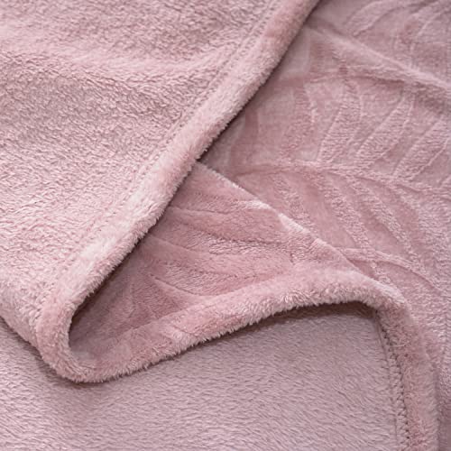 Sochow Super Soft Flannel Fleece Throw Blanket, Lightweight Cozy Warm Leaves Textured Plush Blanket For Bed Couch Sofa, 50 × 60 Inches, Dusty Rose #TOP4
