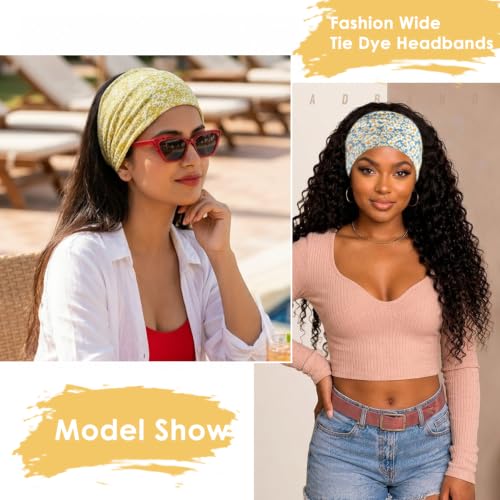 Image of MAYCREATE 2Pcs Wide Cloth Hair Bands Headband for Women Fashion Daisy Pattern Pre-Tie Head Band for Daily Yoga Sport