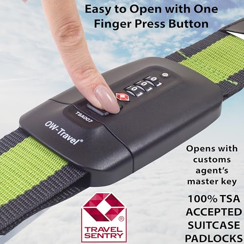 OW-Travel Personalised Luggage Straps with Locks for Suitcases (1 Pack Grey/Green) Easy to Spot TSA Suitcase Straps with Luggage Labels. TSA Approved Locks Bag. Lockable Travel Belt - Image 4