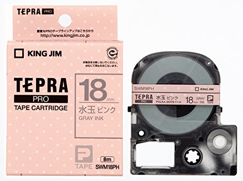 Ruban Tepura PRO 18mm SWM18PH rose à pois gris pour étiqueteuse King Jim