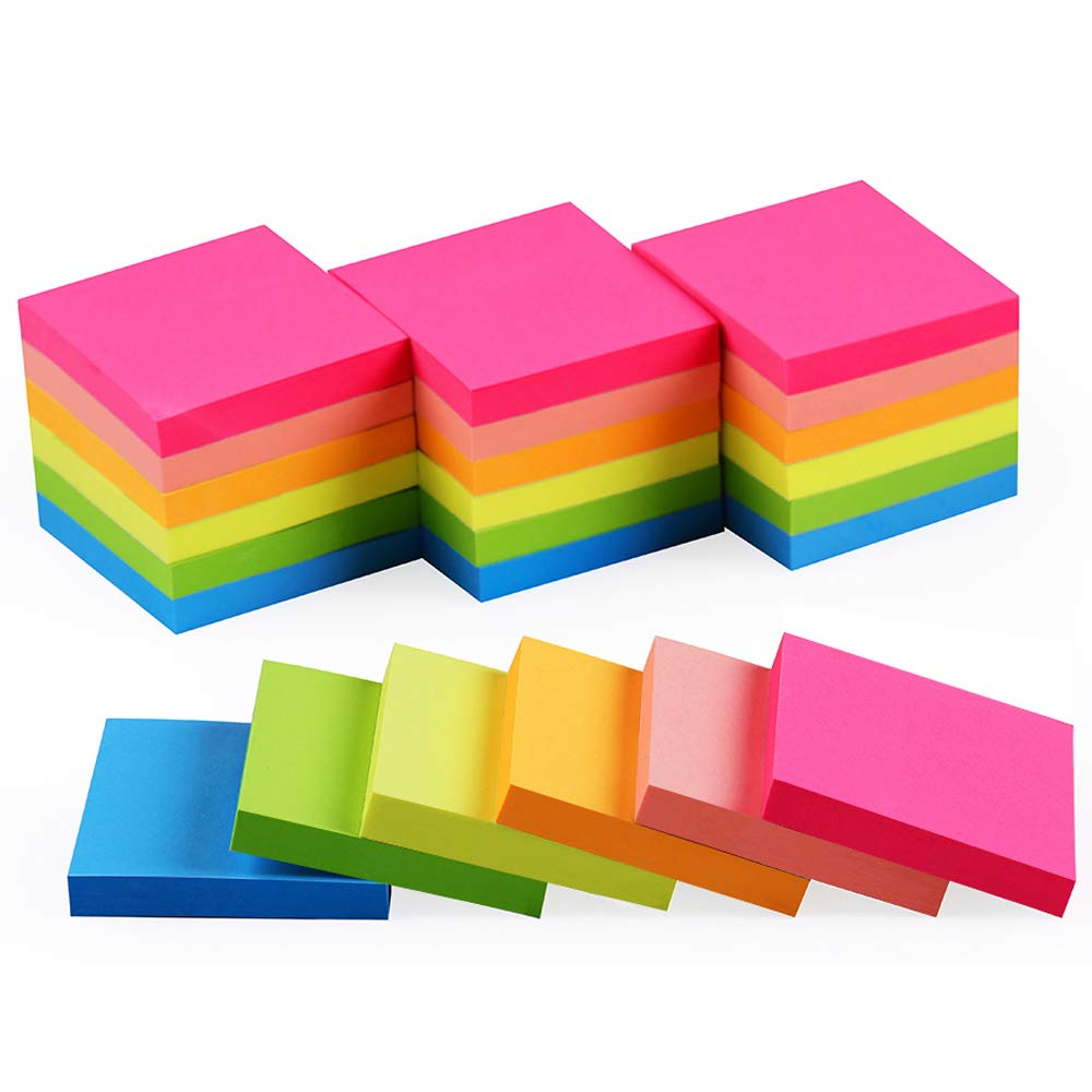 Vanpad (24 Pack) Sticky Notes 2x2 in Bright Stickies Colorful Super Sticking Power Memo Pads Strong Adhesive 64 Sheets/pad