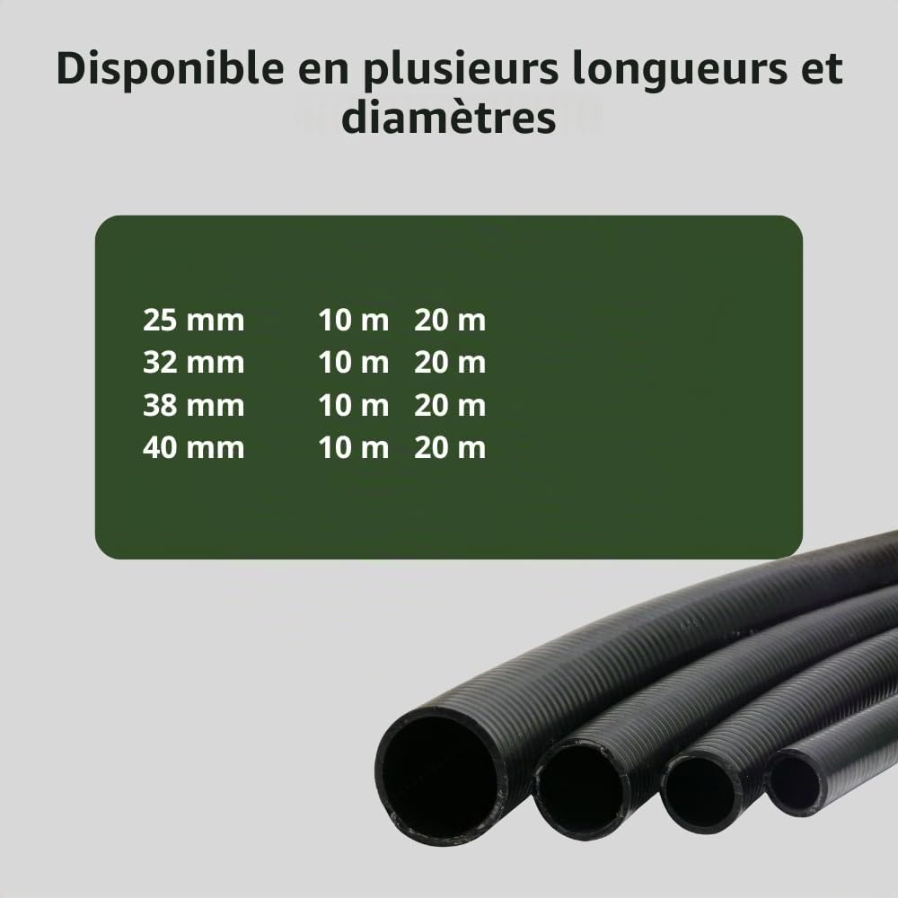 Tuyau pour étang HeRo24 professionnel, 40 mm, 10 m, PVC, noir, résistant aux UV, collable, pression de 6 bars, type V