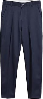 Men's Cropped Chino Pants Slim Fit Flat Front Skinny Dress Trousers Casual Straight Solid Color Formal Suit Pant