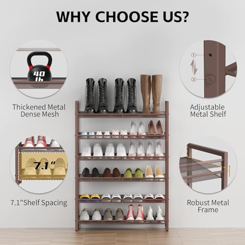 Image of 6-Tier Metal Large Shoe Rack,Tall Shoe Rack for Closet,entryway,Garage, with Adjustable Flat or Angled Shelves, Hold 20-26 Pairs Shoes