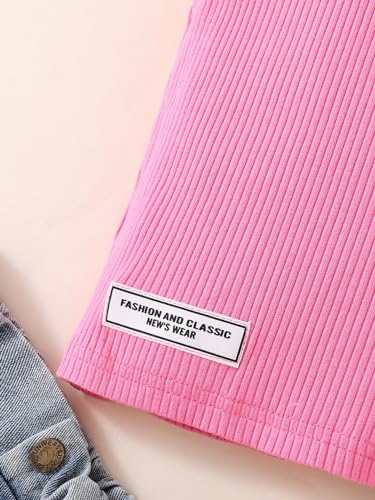 OYOANGLE Girl's Letter Patched Cut Out Sleeveless Round Neck Tank Top Solid Plain Rib Knitted Slim Fit Tops3