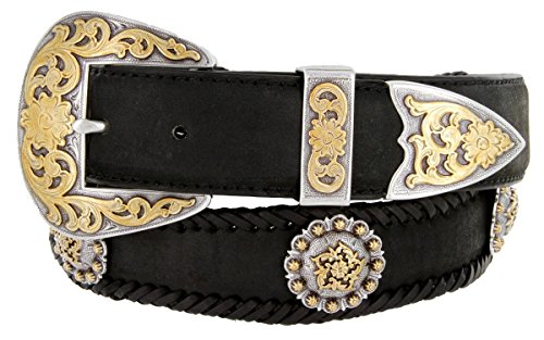 Cowboy Cowgirl Western Star Berry Texas Eagle Star Coin Conchos Crazy Horse Scalloped Genuine Leather Belt 1-1/2