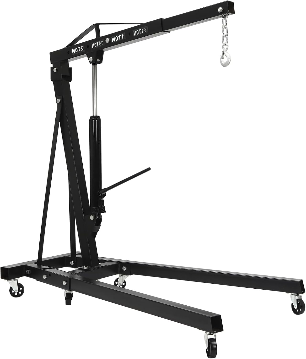 2T Engine Hoist, 4409lbs Folding Hydraulic Engine Hoist, Cherry Picker Shop Crane with 6 Casters and Telescopic Boom for Garage Workshop Automotive Repair