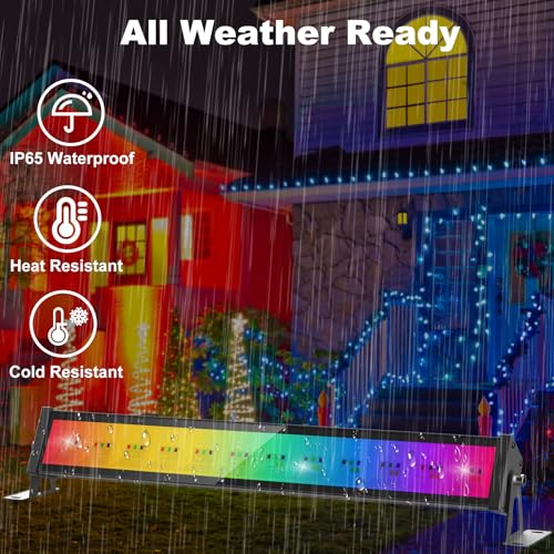 Image of T-SUN RGB Flood Light Bar 2 Pack 50W RGBCW Outdoor Wall Washer Flood Lights, Color Changing LED Wash Lights with APP & Remote Control, Music Sync, Timer, Memory, 2700K-6500K for House Garden Party
