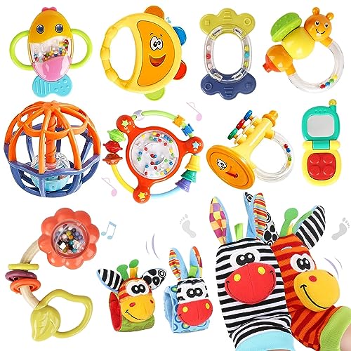 Image of Baby Rattles 0-6 Months,Baby Toys 0-6 Months,Baby Rattle Toys,Teething and Wrist Socks Rattle, Infant Grab and Spin Shake Rattles, Newborn Toys for 0 1 2 3 4 5 6+ Month Babies Boy Girl Bebe