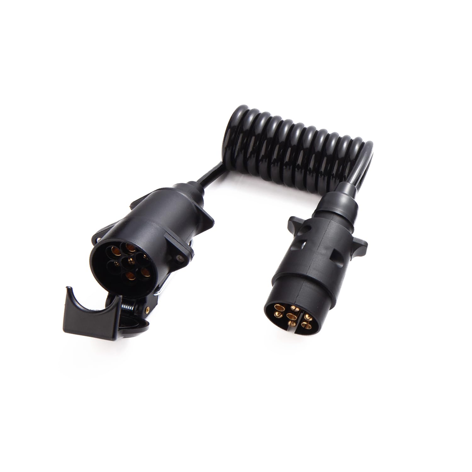1,7 Mètres Rallonge Spirale Câble Remorque 7 Broches, Norme ISO 1724, Prise Remorque 7 Broches Male a Femelle, Câble Cuivre Pur, pour Véhicules Européens Remorque Yacht Porte-Vélos 12V/24V