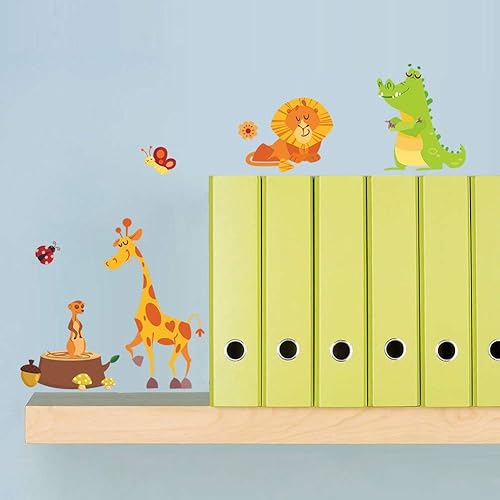 Miniatura 5 de DEKOSH Paquete de calcomanías de pared de animales de la selva, calcomanías coloridas para habitación del bebé, calcomanías de pared unisex con