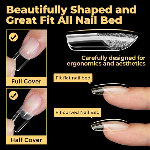 Image of UNA GELLA 600pcs Medium Square Nail Tips, Pre Etched Nail Tips Square Press on Nails Soft Gel Clear Fake Nails Full Cover For Nail Extension Home DIY Nail Salon 12 Sizes