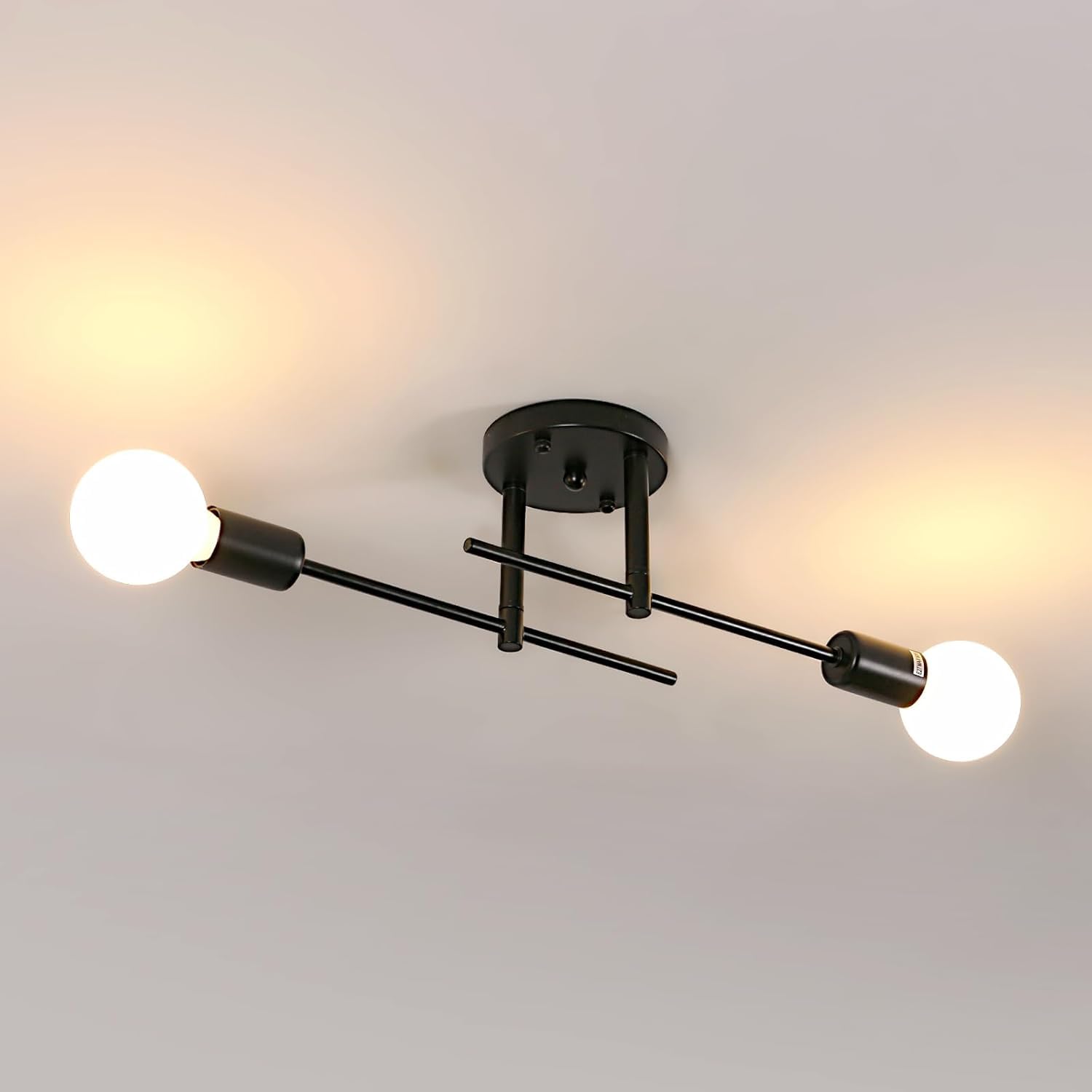 ZELTRON Modern 2-Light Semi Flush Mount Ceiling Light Fixture, Matte Black Industrial Minimalist Linear Ceiling Lamp, E27 Compatible, for Living Room Bedroom Kitchen Hallway-image-14