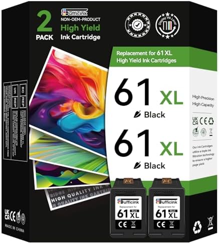 High Yield 61XL Black Ink Cartridge Compatible for HP 61 Ink Cartridge Compatible for HP Envy 4500 Ink fit for Envy 5530 5534 5535 DeskJet 1000 1010 2540 2541 3050 OfficeJet 4630 4635 2620 Printer
