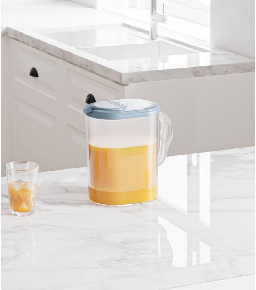 Tribello Pitcher with Lid 1 Gallon, Slim Clear Plastic Water Pitcher with Pivot-top Spout Lids, Iced Tea Pitcher for Fridge, Freezer/Dishwasher Safe, and BPA/Phthalate Free