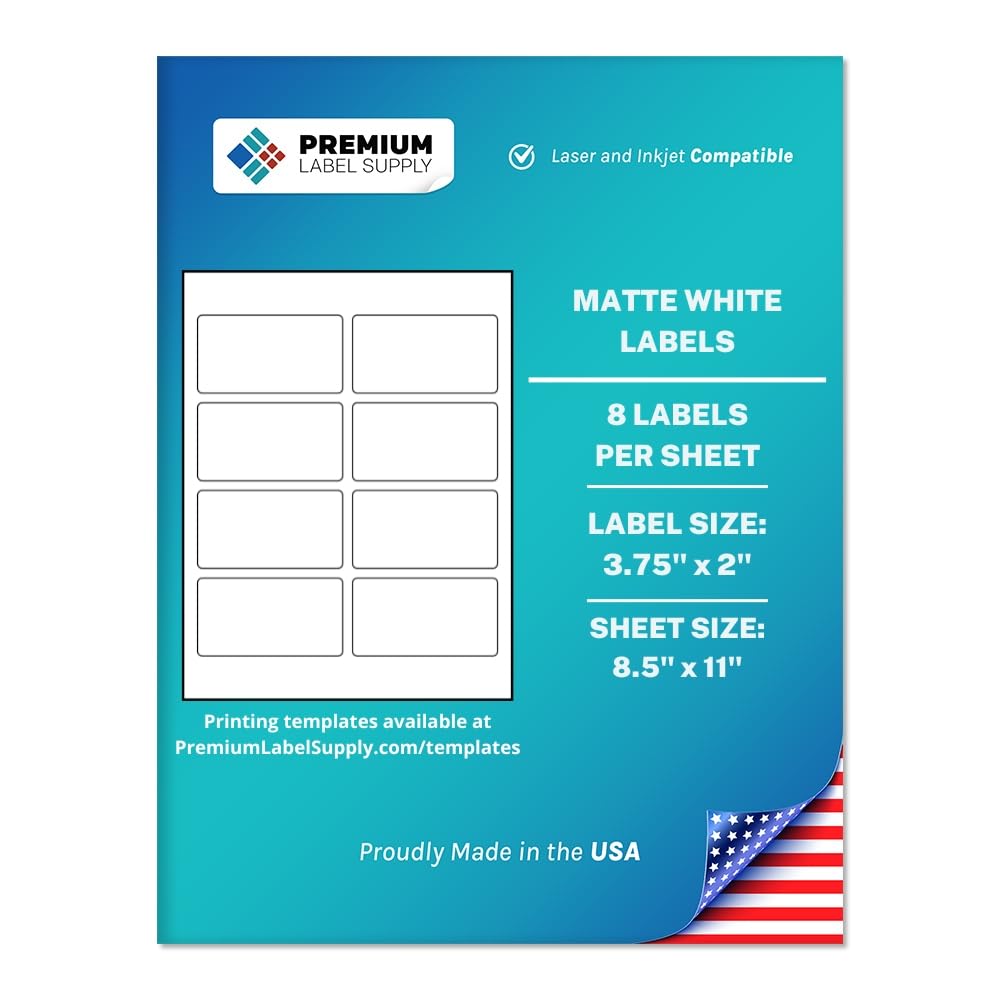 Premium Label Supply White Sticker Mailing Labels – 3.75" x 2" – Laser/Inkjet Compatible – (8 per Sheet), 100 Sheets – 800 Total Adhesive Labels