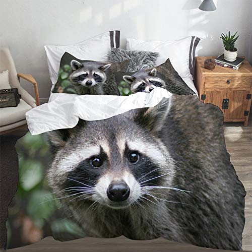 SUHETI Bettwäsche-Set, Mikrofaser,Waschbär,1 Bettbezug 135 X 200cm + 2 Kopfkissenbezug 80 X 80cm
