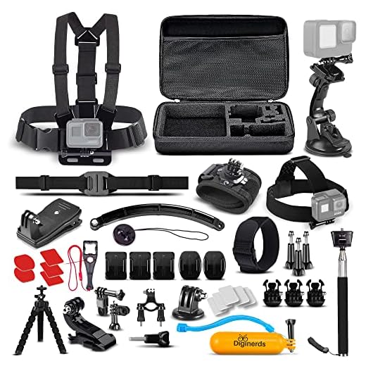 DigiNerds 50 in 1 Action Camera Accessory Kit Compatible with GoPro Hero10/9/8/7/6/5/4, GoPro Max, GoPro Fusion, Insta360, DJI Osmo Action, AKASO, and More