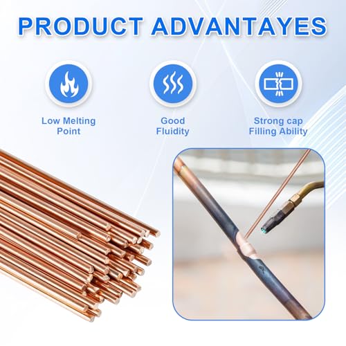 Image of 30Pcs Copper Brazing Rods, Phosphor Copper Solder, Phosphor Copper Round Welding Rod, Low Melting Point and High Fluidity Phosphor Copper Welding Wire for Brazing of Copper and Copper Alloys