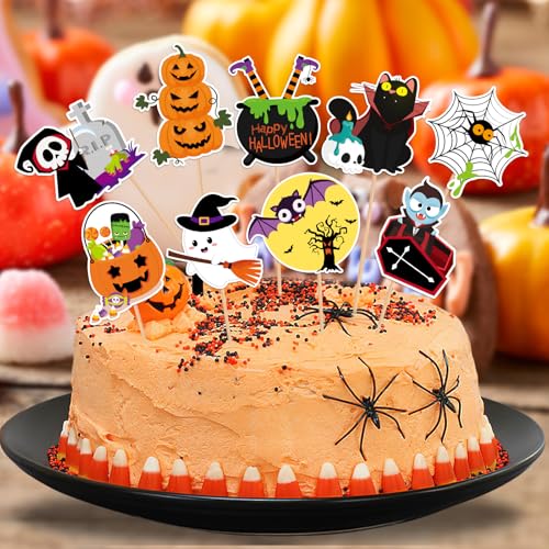 SANNIX 72 Stück Halloween-Cupcake-Aufsätze, Essenspieße, Kürbis, Fledermaus, Geist, Zahnstocher für Halloween-Dekorationen, Geburtstagsparty, Dekoration, Kuchen, Lebensmittel, Vorspeisen-Dekoration