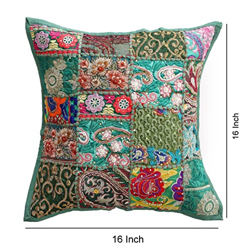 Image of Ravaiyaa - Attitude is everything Set Of 2 PC Home Sofa Decor Cotton Cushion Cover, Handmade Khambadiya Patchwork Pillow Case, Embroidery Cushions
