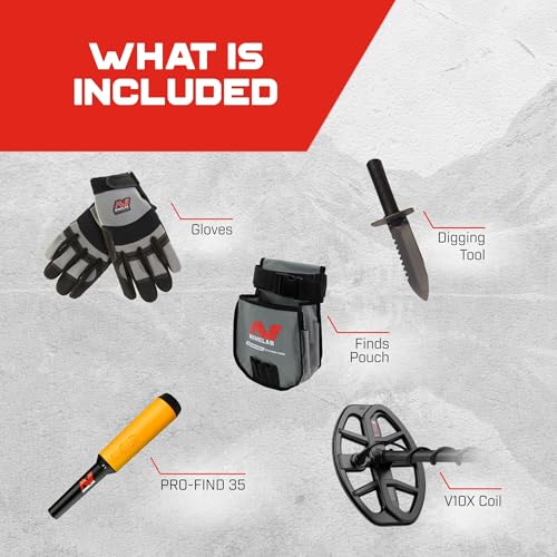 Image of MINELAB Vanquish 360 Bundle, Includes Metal Detector, PRO-FIND 35 Pinpointer, Digging Tool, Finds Pouch, and Gloves