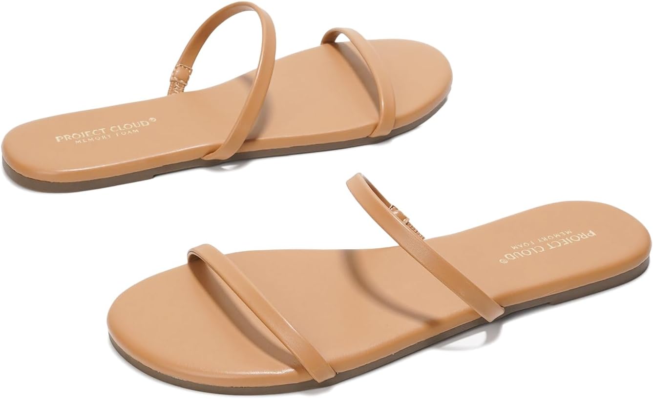 Project Cloud Women's Transition Sandals 2026: Memory Foam Insole, Eco-Crafted Vegan Leather, Non-Slip Double Strap Beach Slides