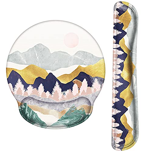 iLeadon Keyboard Wrist Rest Pad and Mouse Wrist Rest Support Mouse Pad Set, Non Slip Rubber Base Wrist Support with Ergonomic Raised Memory Foam for Easy Typing & Pain Relief - Abstract Mountains