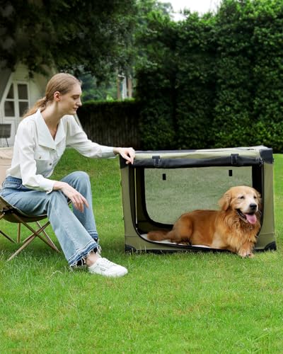 30 Inch Collapsible Travel Dog Crate for Medium Large Dogs, Portable Dog Crate 4-Door Foldable Soft Kennel with Durable Mesh Windows for Indoor & Outdoor Travel, with Storage Bag,Green - Image 4