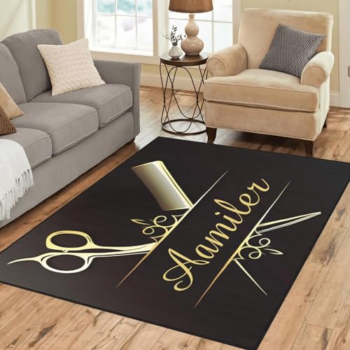 NZOOHY Salon Hair Care Comb Personalized Polyester Fiber Non-Slip Area Rug,Custom Home Carpet Name Floor Mat for Hair Salon Living Room Decorative Rug 5.2'x7.5', Option 8
