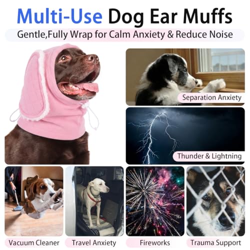 Image of MIGOHI Soft Dog Ear Muffs Noise Protection,Ear Covers for Dogs,Dog No Shake Ear Wrap for Hematoma,Calming Hoodie Quiet Ears Head Warps for Medium Large Dogs Grooming,Bathing,Thunder,Firework,XL,Pink